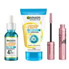 Garnier Skin + Maybelline Kit - Sérum Facial + Sabonete Facial 3 em 1 + Máscara de Cílios