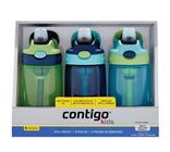 Garrafa de água Contigo Kids Autospout 414ml, pacote com 3 unidades, verde/azul