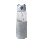 Garrafa de vidro bear bottle com capa de veludo com tampa e alça 350ml