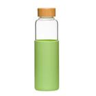 Garrafa de Vidro com Silicone Tampa de Bambu 550ml Verde