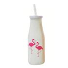 Garrafa De Vidro Flamingo Com Canudo 430ml Ca16014 - Genérico