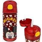 Garrafa Mickey Mouse Térmica Quente Gelada Infantil Com Canudo De Silicone Vermelha 300ML Oficial Disney