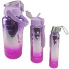 Garrafa Motivacional Metalica Kit 3 Uni Squeeze Medidor Agua Cha Viagem Treino Academia 2 Litros 900Ml 300Ml Passeio