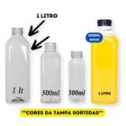 Garrafa Plástica Descartável Transparente com Tampa Preta/Color Usicomp - 1000ml 1 Litro 1L - FD 100 Unidades