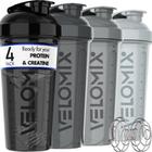 Garrafa Protein Shaker VELOMIX, pacote com 4 unidades, 800 ml, com batedor de arame