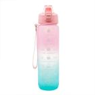 Garrafa Squeeze Motivacional para água 1L com marcadores degradê Rosa e Azul - Lyor