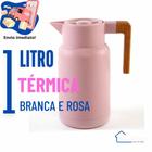 Garrafa Termica 1 Litro Rosa Branca Preta Com Cabo de Bambu Nórdica Elegante Moderna