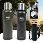 Garrafa Térmica 1L ou 1,5L Aço Inox Café Água Suco Com Bolsa de Transporte Academia Passeio Caminhada Camping Bebida Quente Gelada 