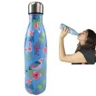 Garrafa Termica 500ml Inox Estampa Flores Passaros Florido Jardim Floral Trabalho Estudo Dia a Dia Treino Caminhada Academia Corrida Conserva Bebida G