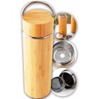 Garrafa Térmica Bambu Aço Inox Com Infusor de Cha Ecologica 450ml