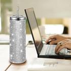Garrafa Térmica Copo Água Suco Café 600ml Com Brilho Strass Canudo de Aço Inoxidável Kit Limpeza Academia Passeio Caminhada