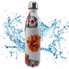 Garrafa Termica Estampa Flores 750 Ml Squeeze Floral Inox Academia Treino Estudos Agua Suco Cha Gelado Quente