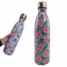 Garrafa Termica Estampada Flores 750 Ml Aço Inox Resistente Squeeze Treino Academia Estudos Trabalho Curso Agua Cha Cafe Quente Gelada Portati