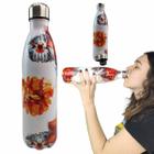 Garrafa Termica Estampada Flores 750 Ml Floral Inox Resistente Academia Aula Treino Estudos Cha Bebida Agua Quente Gelada Squeeze Resistente Portatil