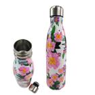 Garrafa Termica Inox 500ml Estampada Floral Flores Florido Dia a Dia Trabalho Estudo Treino Caminhada Academia Corrida Squeeze Conserva Agua Gelada Qu