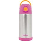 Garrafa térmica inox parede dupla com canudo rosa 400ml buba