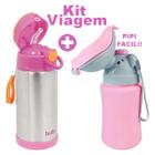 Garrafa Térmica Rosa e Penico Portátil Feminino Kit Viagem