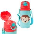 Garrafinha 400ml Infantil De Alúminio Com Canudo Cordinha E Trava De Segurança Animal Fun Buba