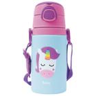 Garrafinha Animal Fun Unicórnio Aluminio 400ml Canudo Tampa com Trava Canudo Buba