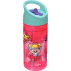 Garrafinha Garrafa Infantil Super-Heróis Bico Rigido Azul Rosa Buba + Escova de Limpeza para Canudo