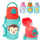 Garrafinha Infantil Alumínio Antivazamento com Canudo em Silicone 400ml Animal Fun Buba