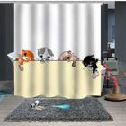 Gato bonito impresso em 3D chuveiro cortina desenhos animados animal banho curt