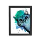 Gato Pet Animais Arte Aquarela Quadro Moldura Preta 60X40Cm