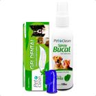 Gel Dental + Spray Bucal + Escova Dedeira Para Cães Gatos Pet Clean