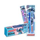 Gel E Escova Escolar Dente Infantil Stitch Dentalclean Estojo - Azul