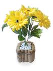 Gérbera Amarela Arranjo Flor Artificial Com Vaso Rústico - FLORDECORAR