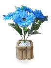 Gérbera Azul Arranjo Flor Artificial Com Vaso Rústico - FLORDECORAR