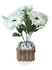 Gérbera Branca Arranjo Flor Artificial Com Vaso Rústico - FLORDECORAR