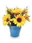 Girassol Arranjo Flor Artificial Com Balde Azul Em Metal - FLORDECORAR