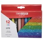 Giz de cera glitter com 12 cores papelaria escolar cores vibrantes