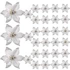 Glitter Árvore de Natal Enfeites Casamento Artificial Natal Poinsettia Flores para Flores de Natal Árvore Grinaldas Decoração Ornamento (30, Prata)