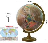Globo Terrestre Político Histórico 30cm Diâmetro com Mapa Mundi Gigante e Lupa