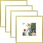 Golden State Art, moldura de alumínio e vidro real -8x8 moldura com tapete para 4x4 Photo Display-Wall Decor ou Tabletop Display (ouro, 4-Pack)