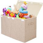 Grande armazenamento de caixa de brinquedos com tampa flip-top, caixas de armazenamento de crianças dobráveis para brinquedos, organizadores de brinquedos, 25"x13" x16"(Linho Bege)