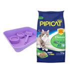Granulado Sanitário para Gatos Pipicat Classic 12 kg + Bandeja Kit Higiênico Sanitário para Gatos Happy Cat - 1 bandeja 1 Pá e 2 Comedouros