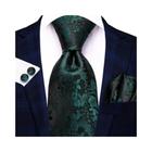 Gravata De Seda Verde Escura Para Homens Elegante Hi-tie Noivo Gravata De Casamento Bolso Quadrado