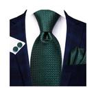 Gravata De Seda Verde Escura Para Homens Elegante Hi-tie Noivo Gravata De Casamento Bolso Quadrado