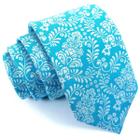 Gravata Slim Floral Azul Linha Premium Casamento Padrinhos