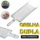 Grelha Para Churrasqueira Dupla Churrasco Peixe Carne Frango Linguiça Multiuso Aço Inox - Vaguinho