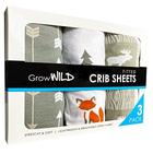 GROW WILD Crib Sheet 3 Pack Soft & Stretchy Jersey Equipado Lençóis de berço de bebê cinza para meninos Viveiro da Floresta ou Lençóis infantis