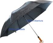 Guarda chuva Preto Gigante Automático Cabo Madeira Forro Duplo 1,20Cm