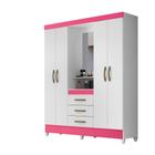 Guarda Roupa 4 Portas com Espelho Capri Branco Rosa 831442 Moval