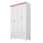 Guarda Roupa 4 Portas com Pés Astro Branco Rosa Flex 42860 Demóbile