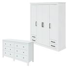 Guarda Roupa 4 Portas Rustic e Cômoda Maggiore Branco Brilho - Lopas - MÓVEIS LOPAS