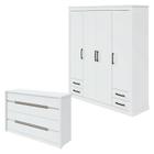 Guarda Roupa 4 Portas Rustic e Cômoda Urban Branco Brilho - Lopas - MÓVEIS LOPAS