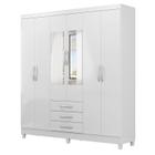 Guarda Roupa 6 Portas 3 gavetas Espelho 180cm Branco Megasul - MX Móveis